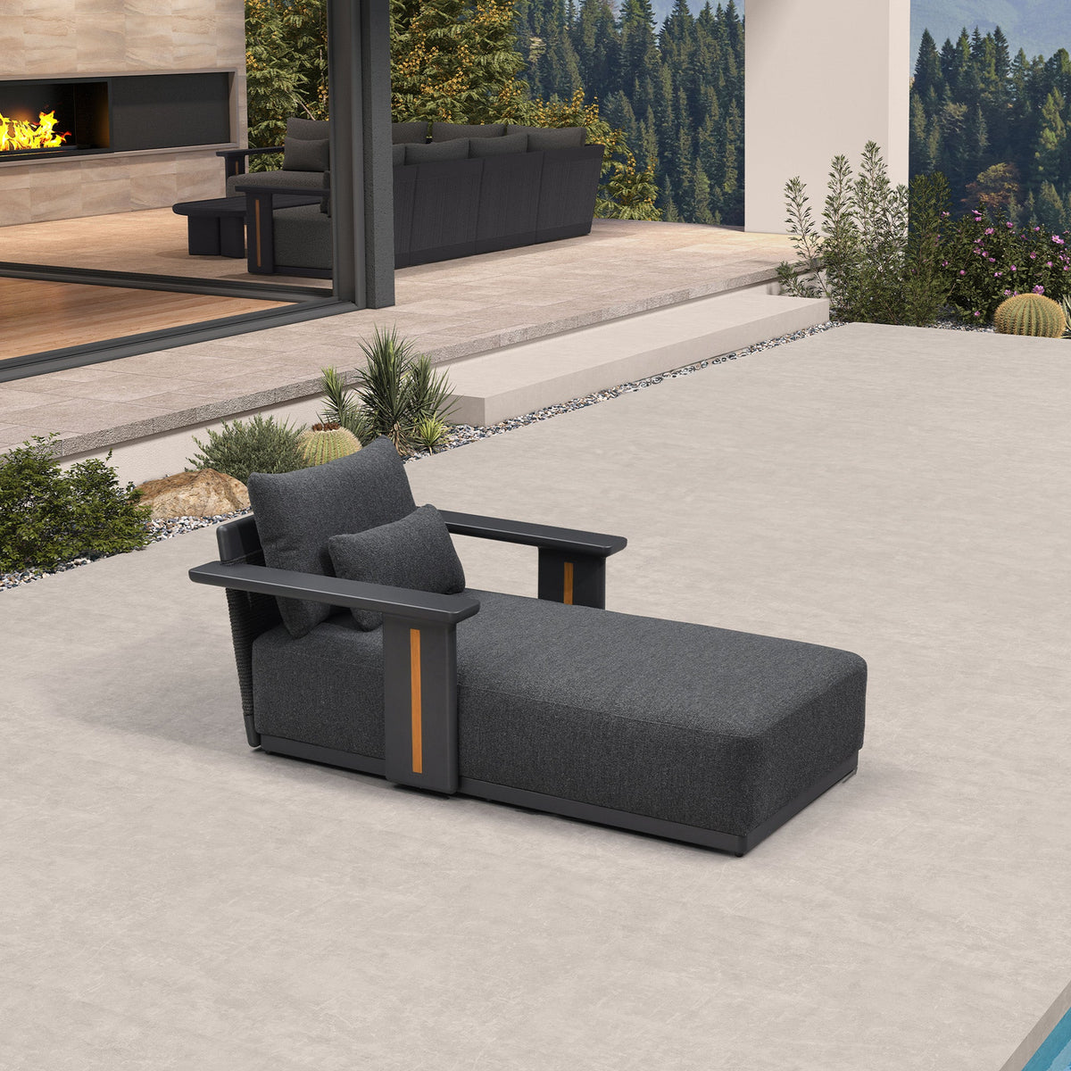 PURPLE LEAF Chaise Lounge Chair Modern Upholstered Outdoor Daybed with Armrest and Lumbar Pillow for Patio Poolside Sunbathing Deck — product view 7