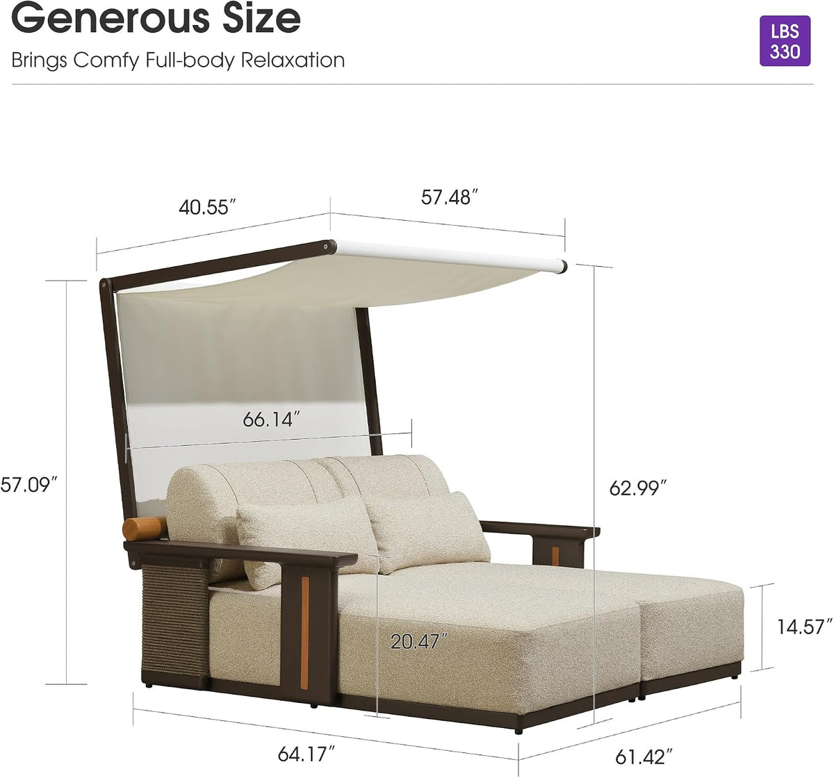 PURPLE LEAF Outdoor Chaise Lounge Modern Aluminum Teak Finish Lounge Chair with Thick Cushion and 2 Pillows Elegant Style Lounger for Residential Commercial Patio Pool and Villa — product view 6