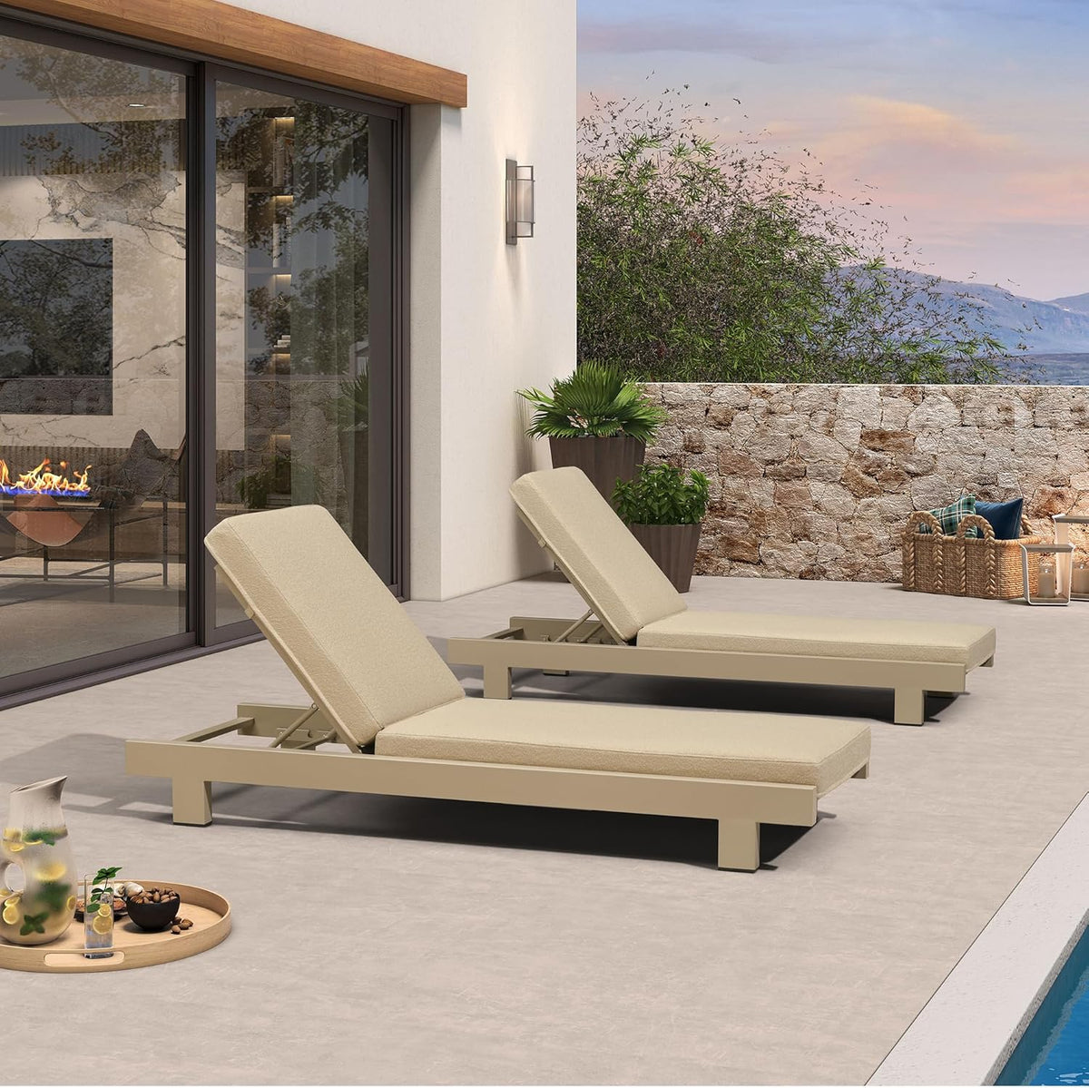 PURPLE LEAF Outdoor Luxury Daybed for Patio, Poolside Chaise Lounge Bed with Cushion, Olefin Blend Fabric, Aluminum Frame Sunbed for Deck and Backyard — product view 6
