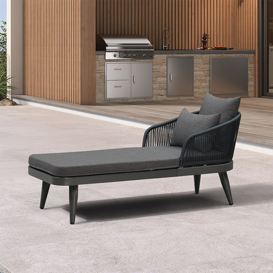 PURPLE LEAF Outdoor Chaise Lounge Thick Cushion, Aluminum Frame Patio Lounge Chair with Pillow & Lumbar Support, Wicker Armrests Sun Lounger for Poolside, Backyard, All-Weather Use — product view 5