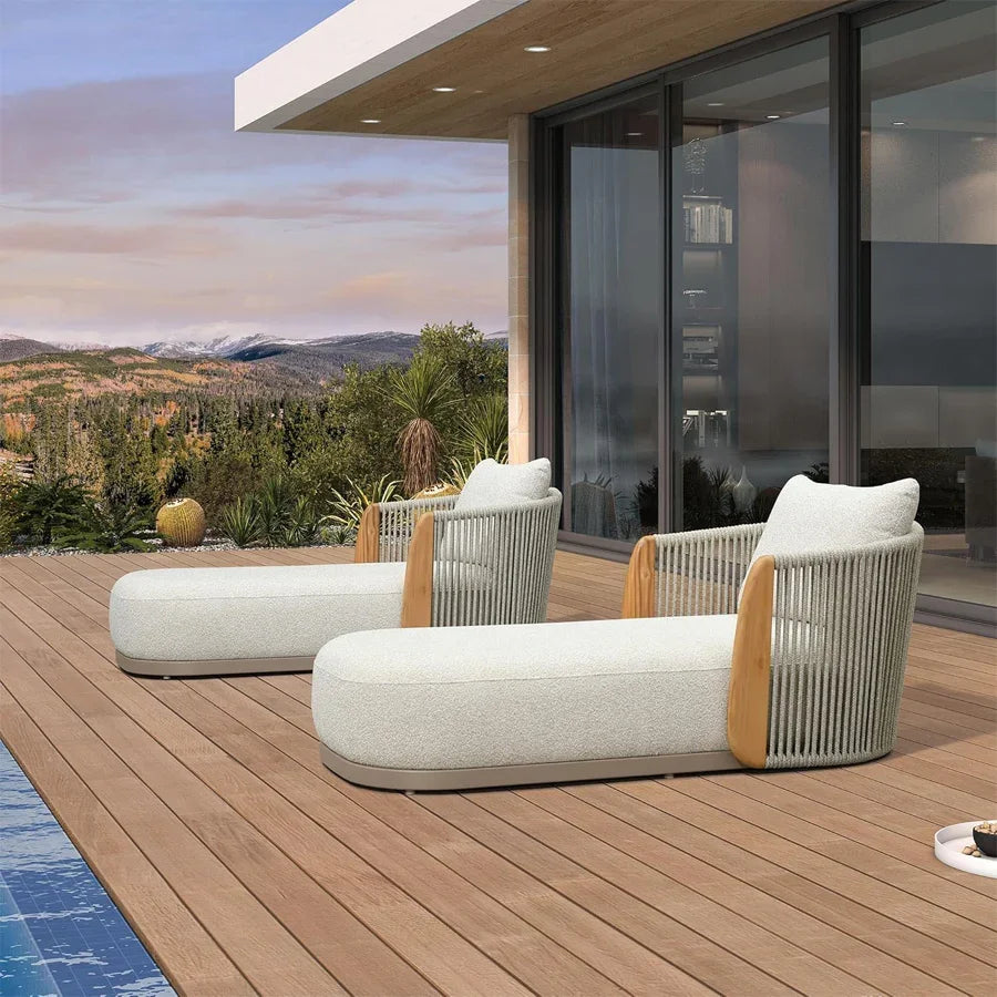 PURPLE LEAF Luxury Hailar Olefin Patio Chaise Lounge Chair , Upholstered Pool Aluminium Lounge Chairs for Outdoor with Teak Armres for Deck, Pool, Lawn, Garden, Courtyard, Porch — product view 7