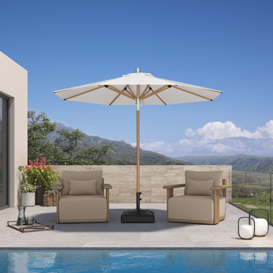 PURPLE LEAF Premium Teak‑Finish Aluminum Frame Outdoor Patio Market Umbrella with Rope Pulley Lift — product view 7