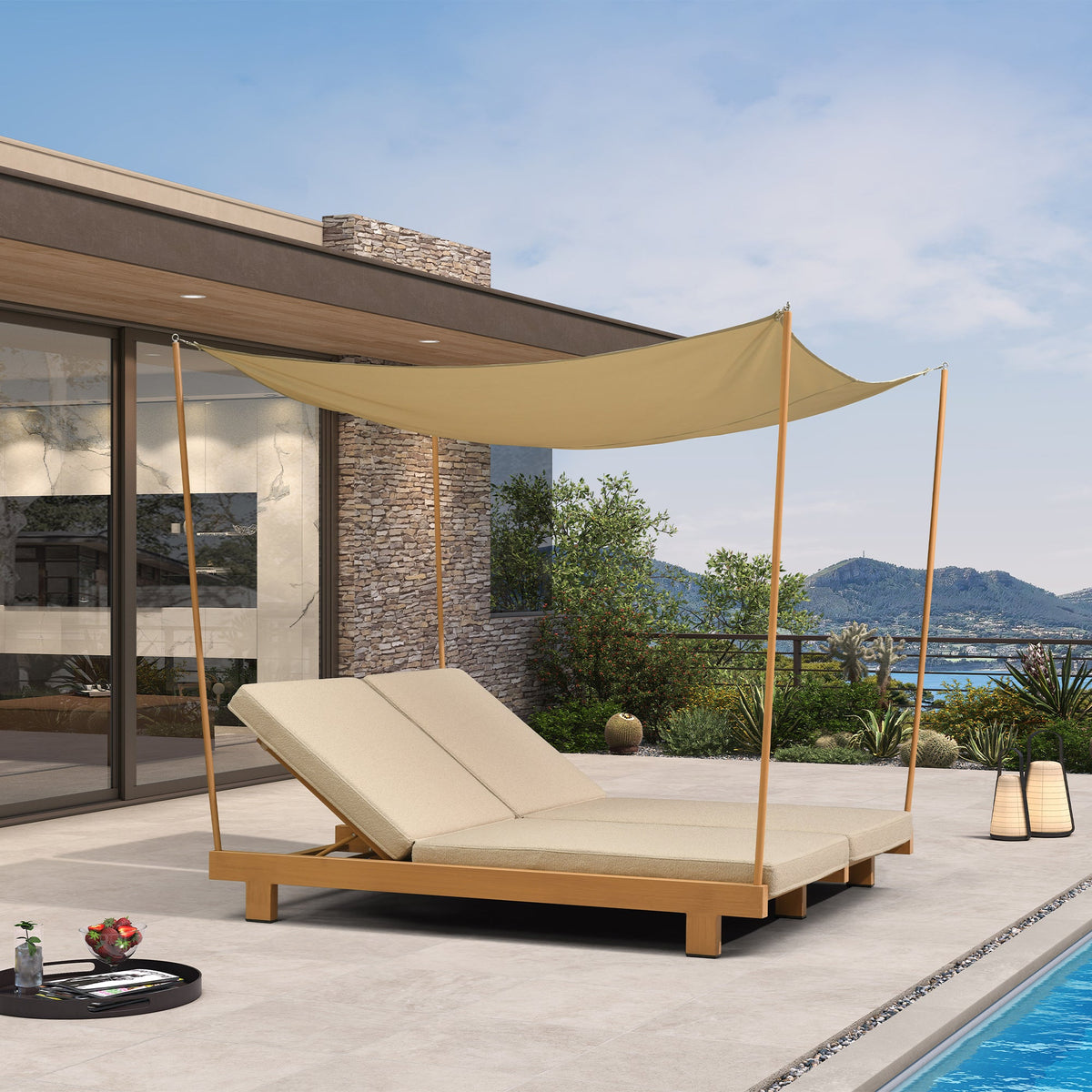 PURPLE LEAF Outdoor Luxury Daybed for Patio, Poolside Chaise Lounge Bed with Cushion, Olefin Blend Fabric, Aluminum Frame Sunbed for Deck and Backyard — product view 3