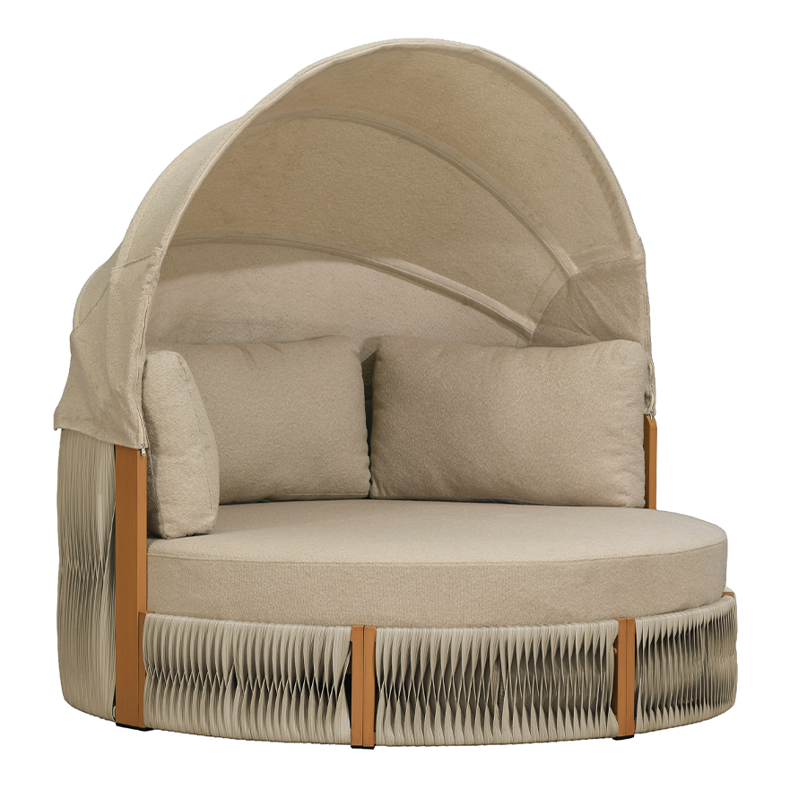 PURPLE LEAF Outdoor Round Daybed Chaise Lounge with Adjustable Canopy for Patio, Olefin fabric cover, thickened seat and back cushion, adjustable canopy, all weather aluminum frame, elegant wicker design — product view 1
