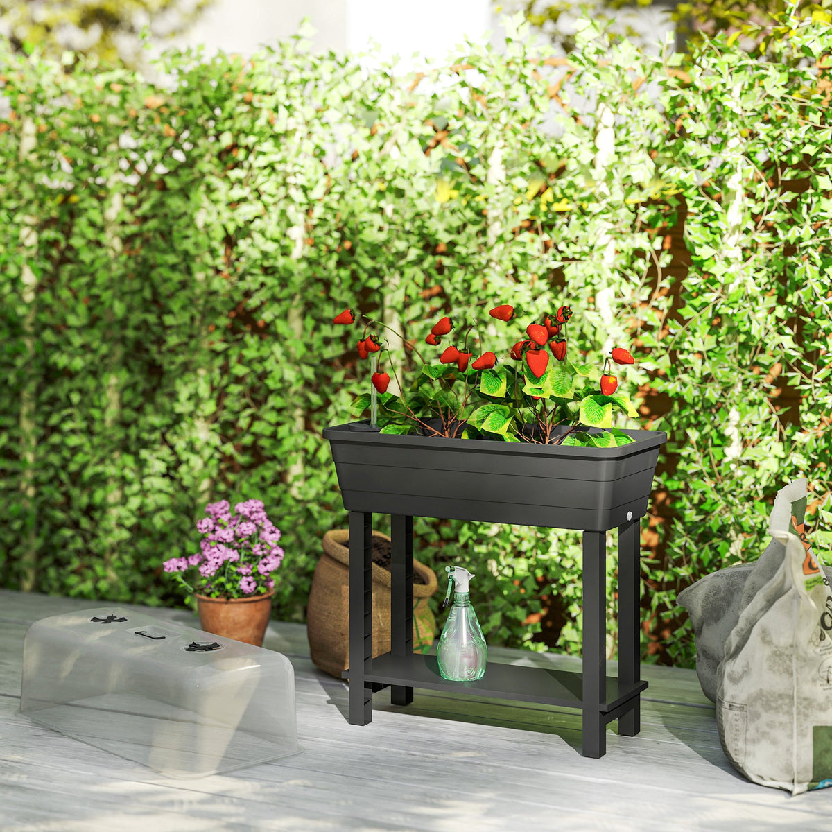 41L Self-Watering Raised Garden Bed with Lid and Shelf, Black — product view 4