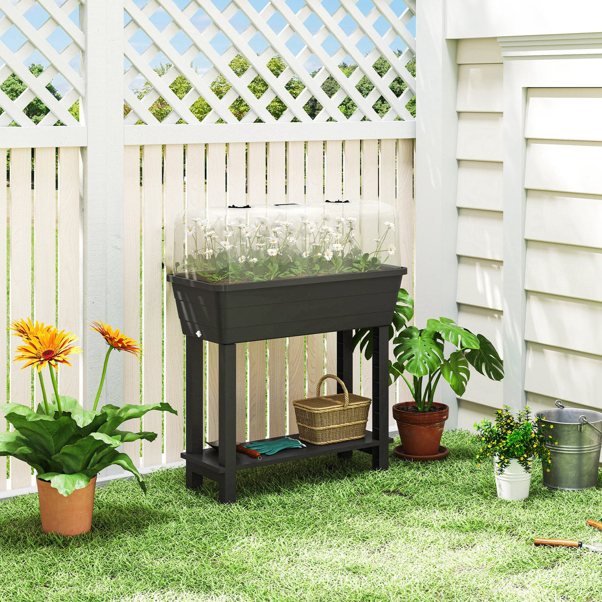 41L Self-Watering Raised Garden Bed with Lid and Shelf, Black — product view 3