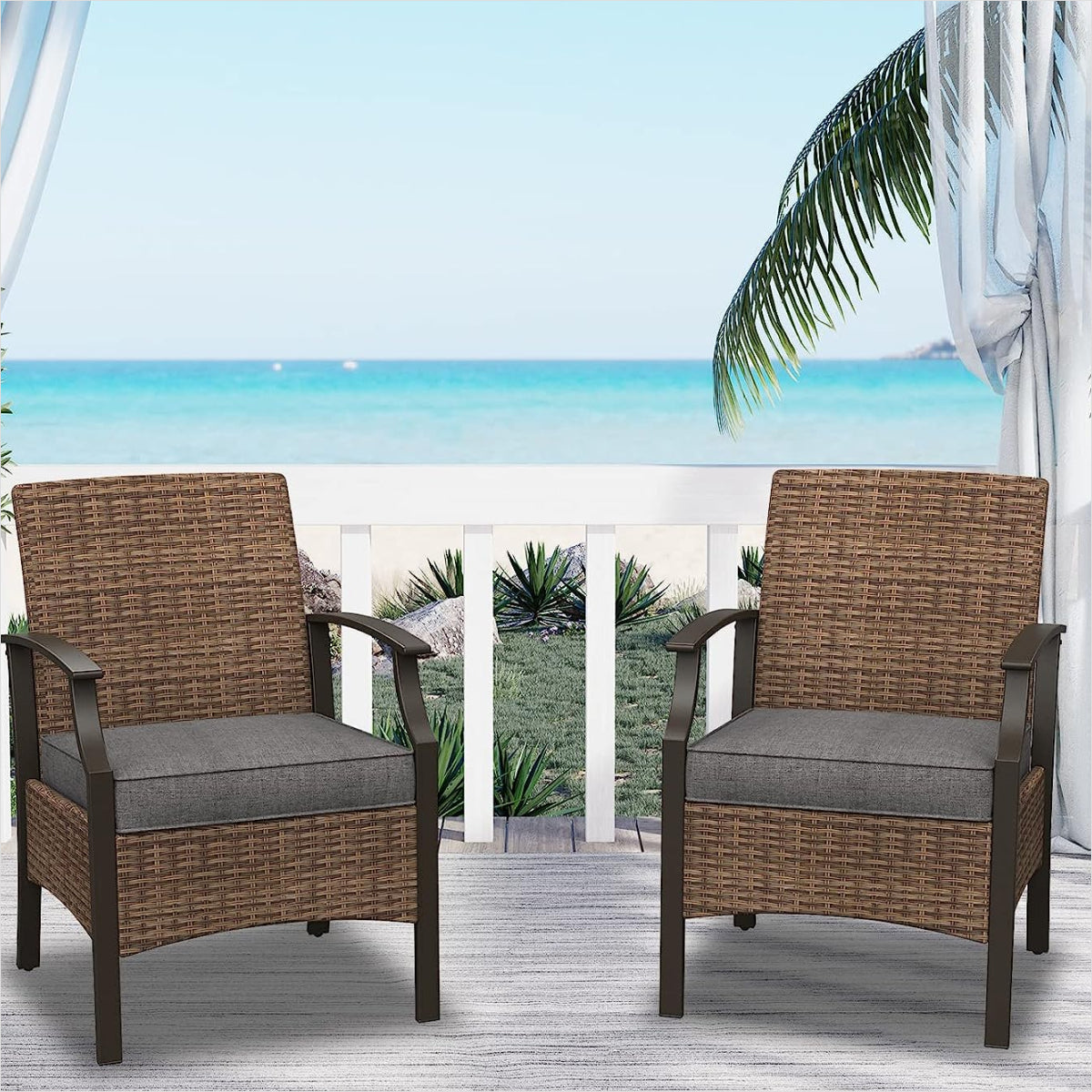 LOUNGE YARD Outdoor Furniture Sets Weather Resistant Wicker Outdoor Patio Chairs with Ottomans and Coffee Tables for Balcony Backyard Garden Poolside — product view 2