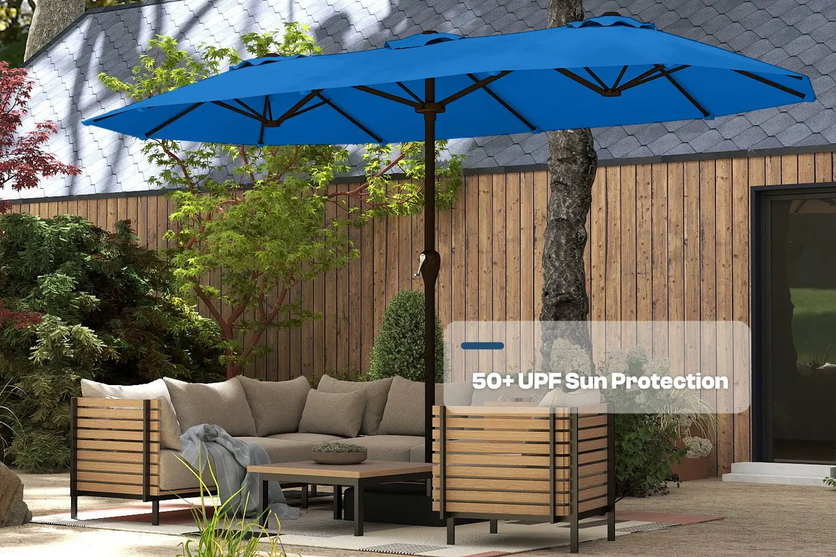 Fiberglass Double-Sided Patio Umbrella with base — product view 3