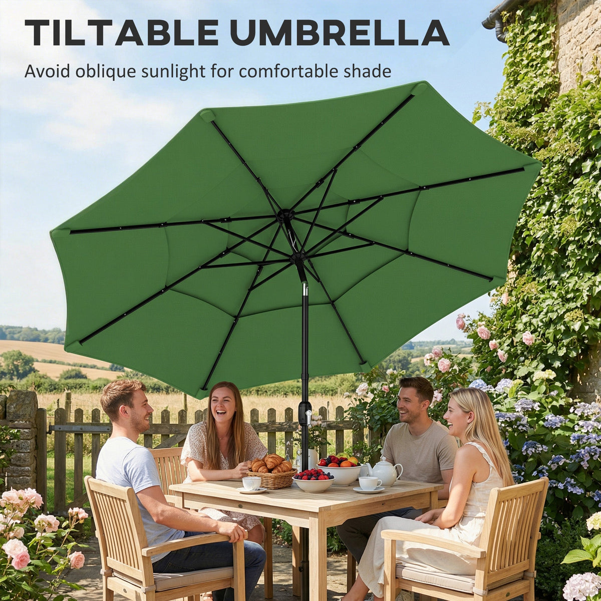 3 m Garden Parasol with 3-Tier Roof, Crank Handle & Tilt, Green — product view 6