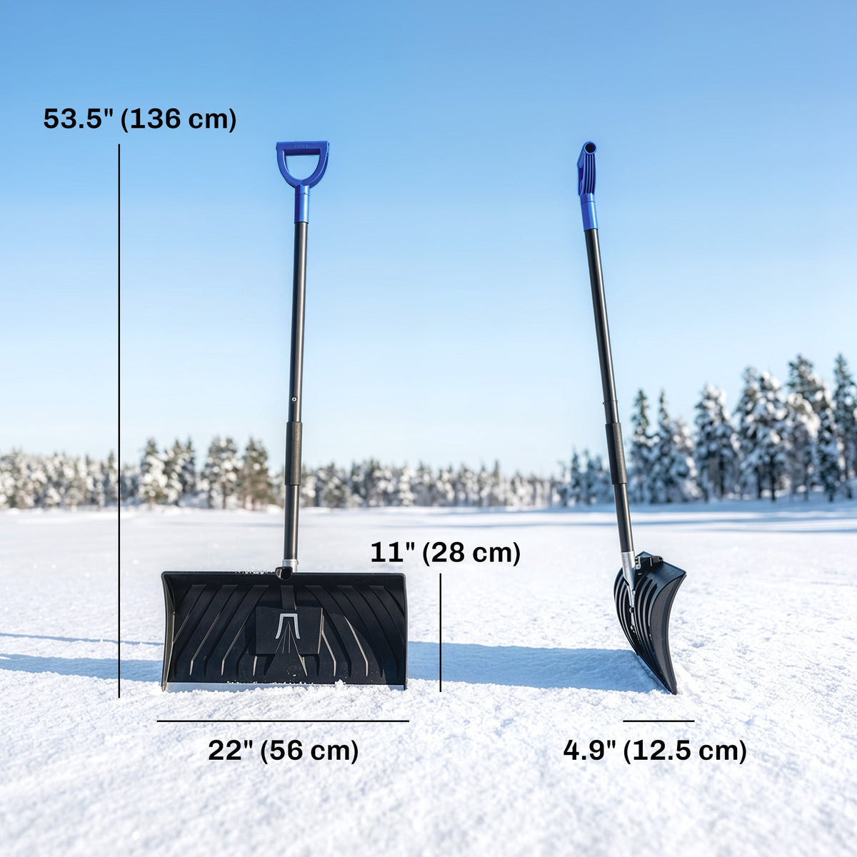 2-in-1 Snow Shovel & Scraper, 22" Heavy Duty Pusher with Metal Strip, Black — product view 5