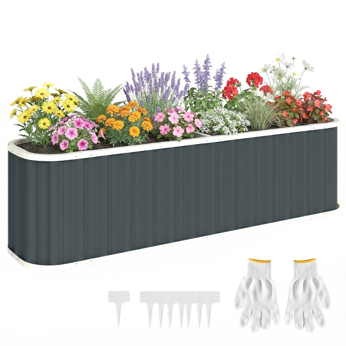 7' x 2' x 2' Galvanized Raised Garden Bed with Gloves, Dark Grey — product view 1
