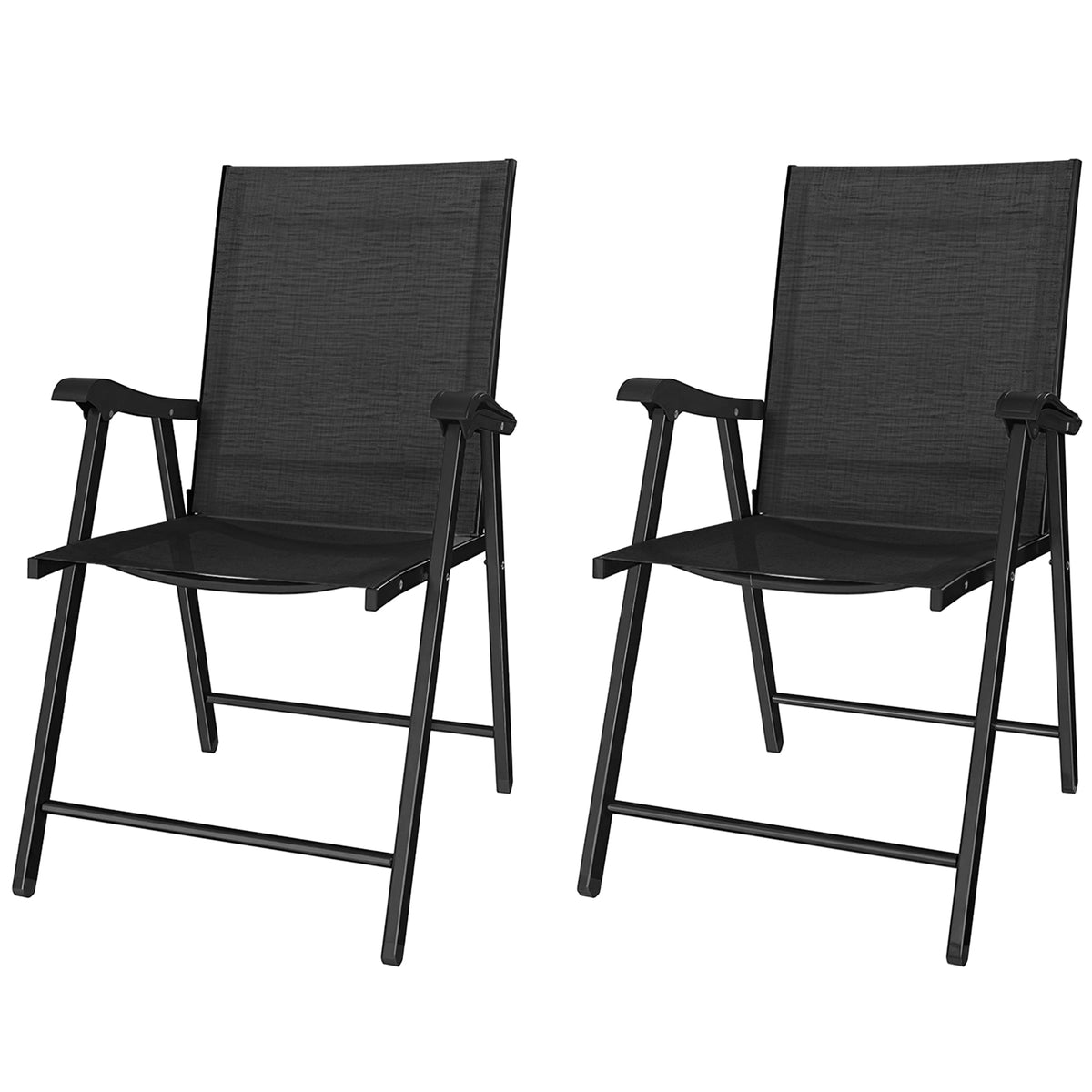 Set of 2 Folding Garden Chairs with High Back and Armrests, Black — product view 2