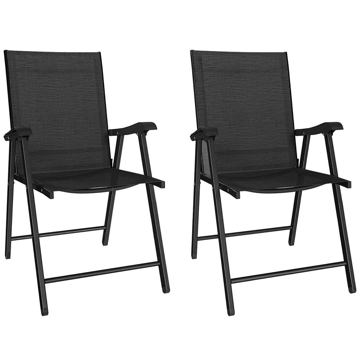 Set of 2 Folding Garden Chairs with High Back and Armrests, Black — product view 1