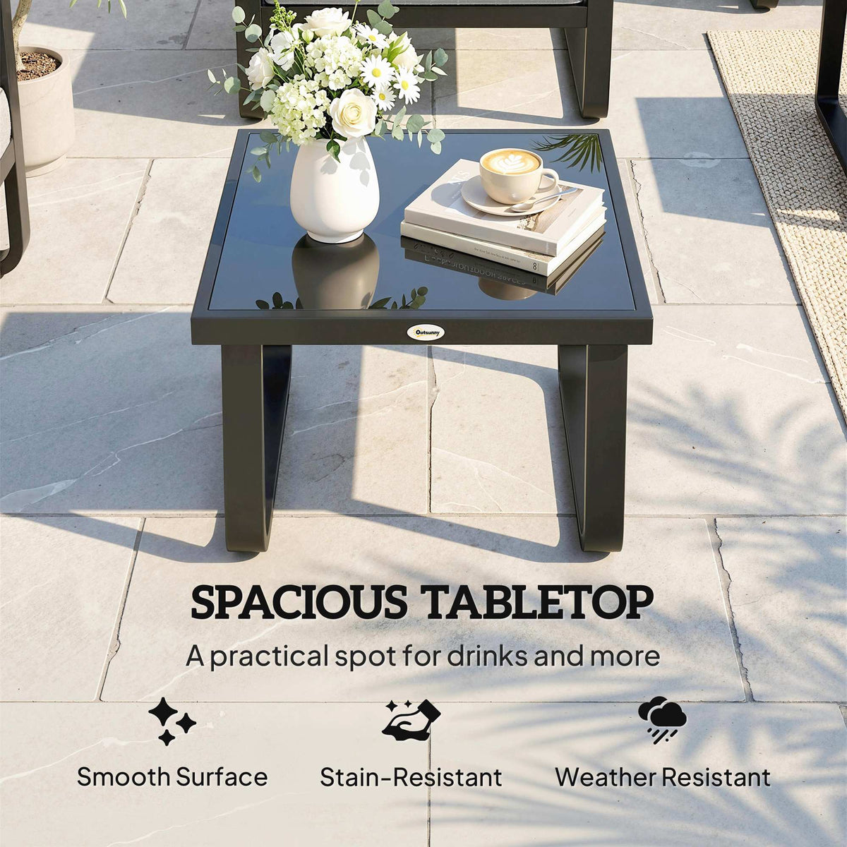 Metal Side Table with Tempered Glass Top & Adjustable Feet, 45x45x33 cm, Black — product view 6