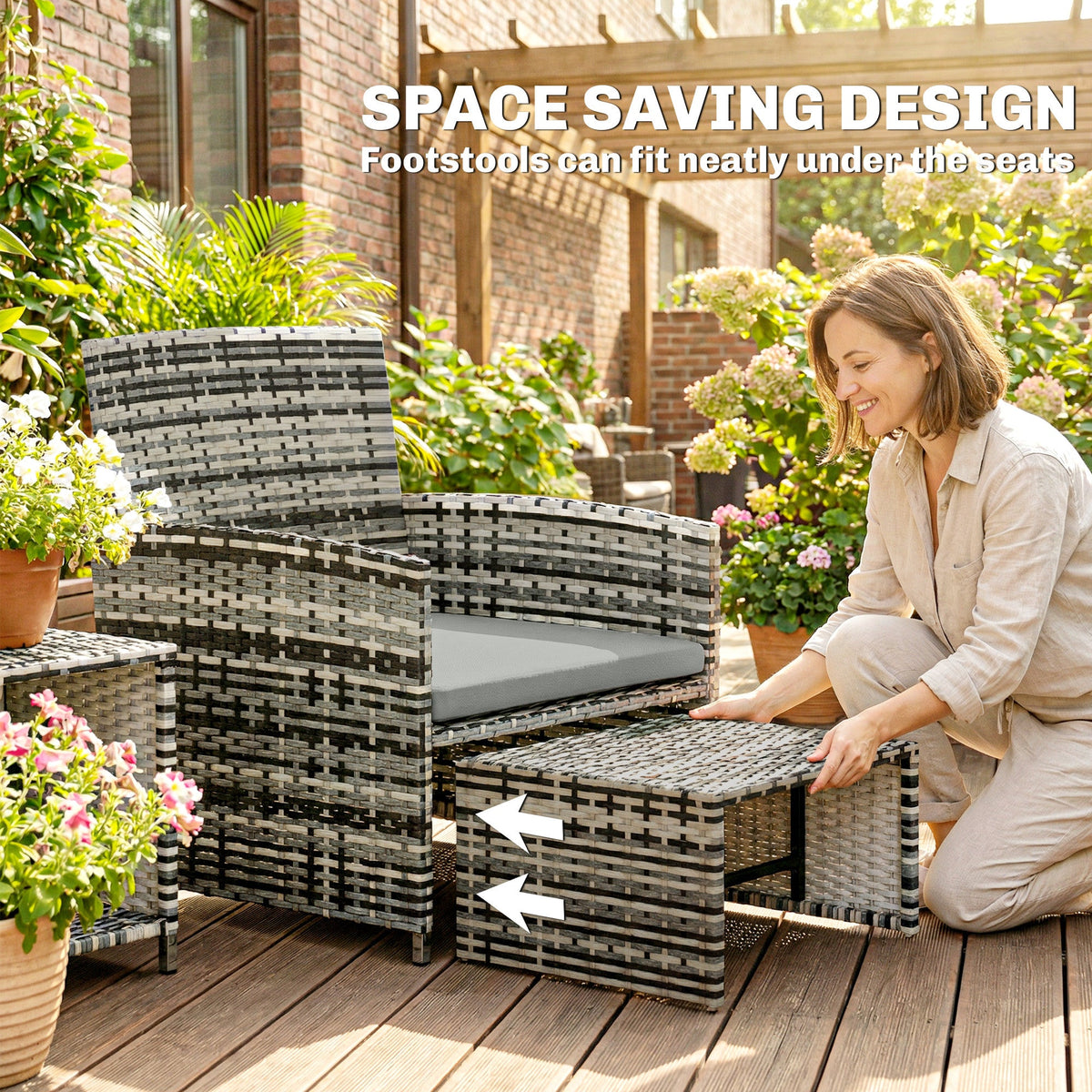 6 Piece Rattan Garden Furniture Set with 2 Nesting Tables, Grey — product view 6
