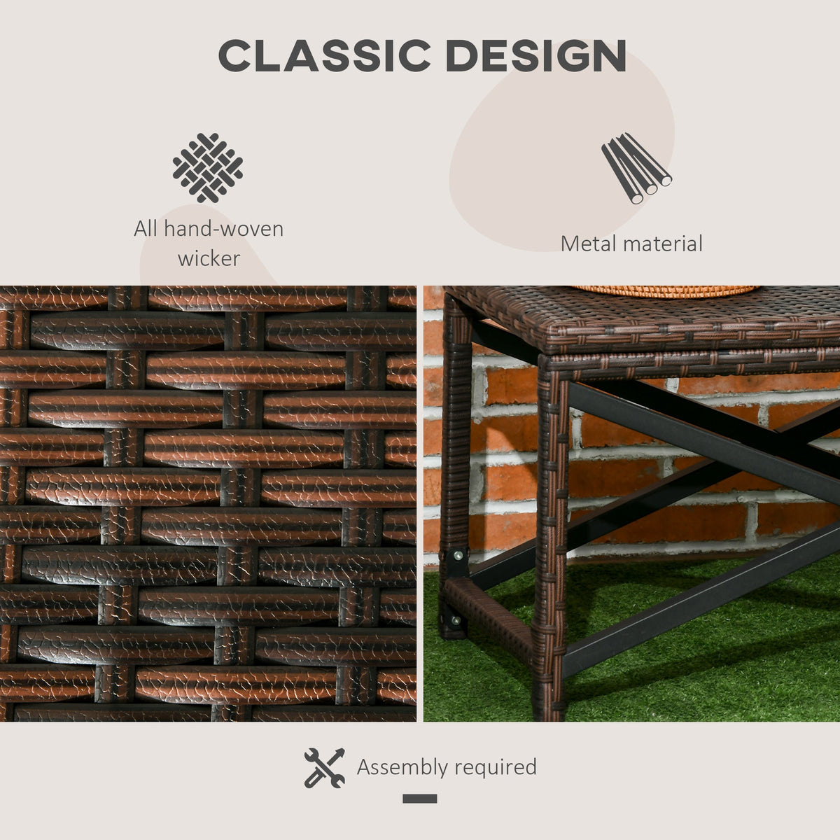 Outdoor PE Rattan Side Table with Plastic Board for Patio, Balcony, Mixed Brown — product view 6