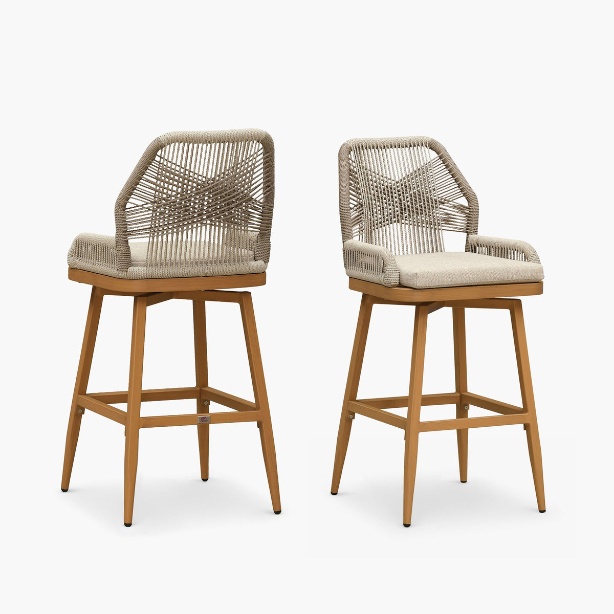 PURPLE LEAF Outdoor Swivel Bar Stools Set of 2 Patio 360° Rotating All-Weather Wicker Stools with Back and Cushion for Outside Backyard Kitchen Bistro Garden Bar — product view 3