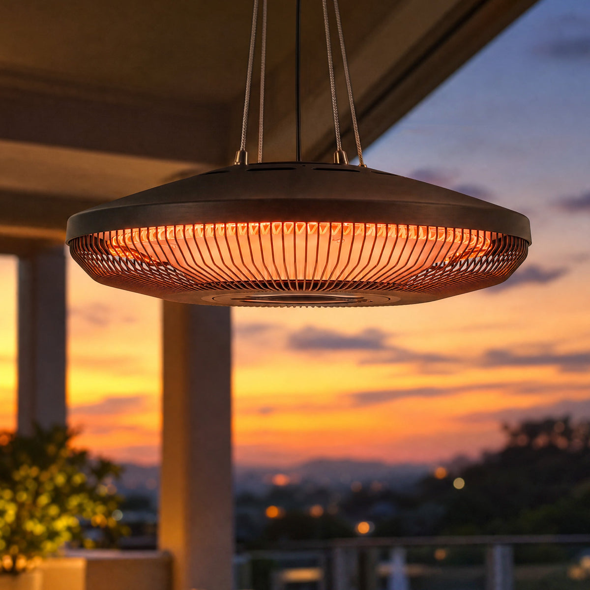 Hanging Patio Heater with LED Light, Touch & Remote, 1000/2000W IP65, Black — product view 4