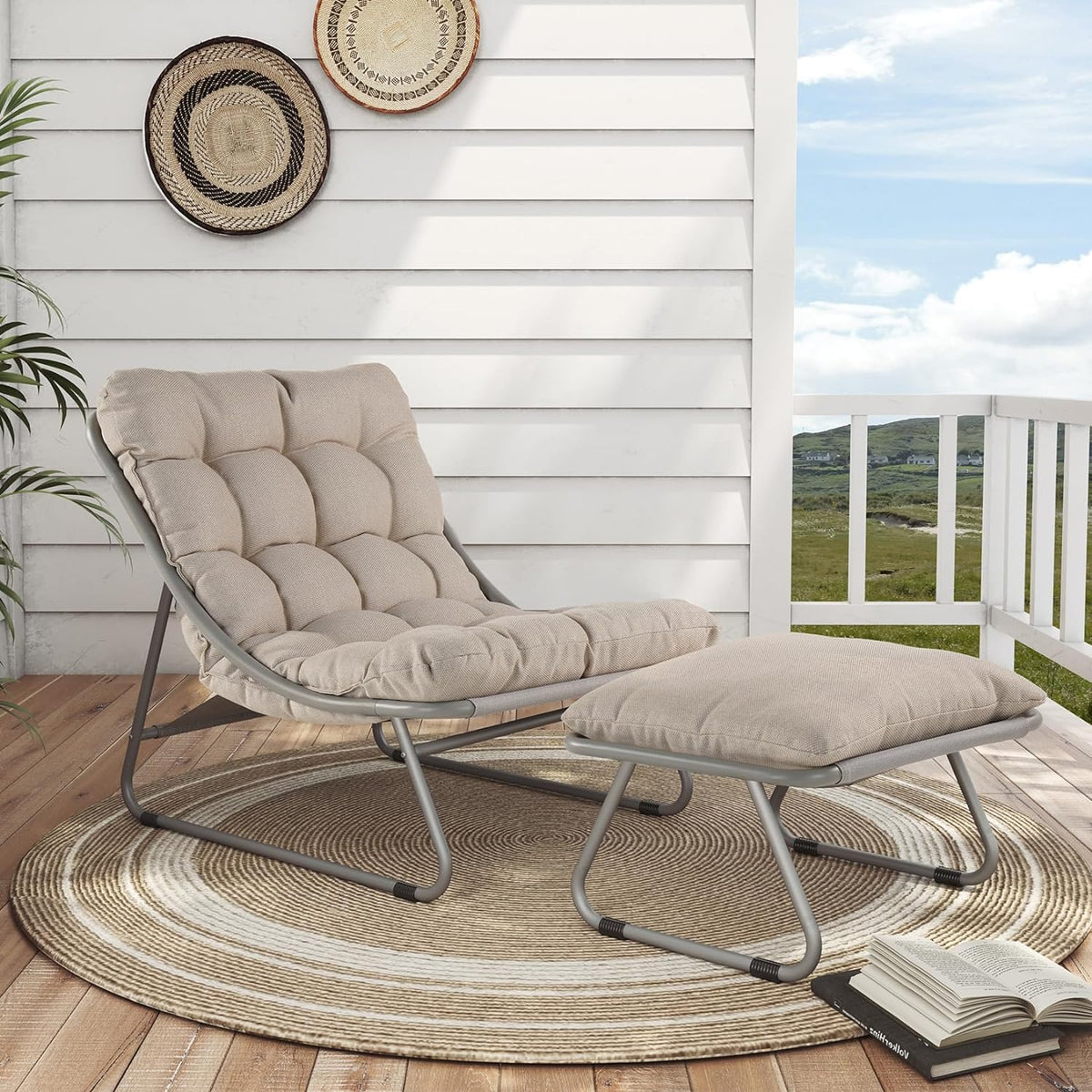LOUNGE YARD Outdoor Lounge Chair with Ottoman, Comfy Sling Recliner Chair Set, Samba Patio Furniture Reclining Chair — product view 4