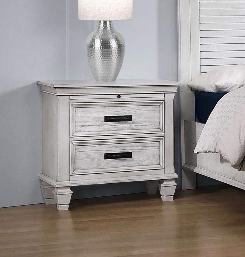 Franco Distressed White Finish Wood 2-Drawer Nightstand – 205332 — product view 1