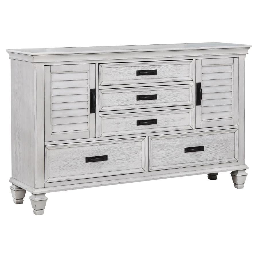 Franco Distressed White Finish Wood 5-Drawer Dresser – 205333 — product view 2