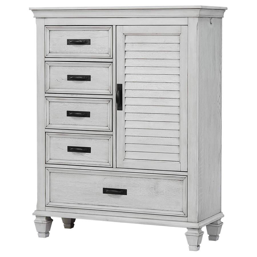 Franco Distressed White Finish Wood 5-Drawer Tall Door Chest – 205338 — product view 2