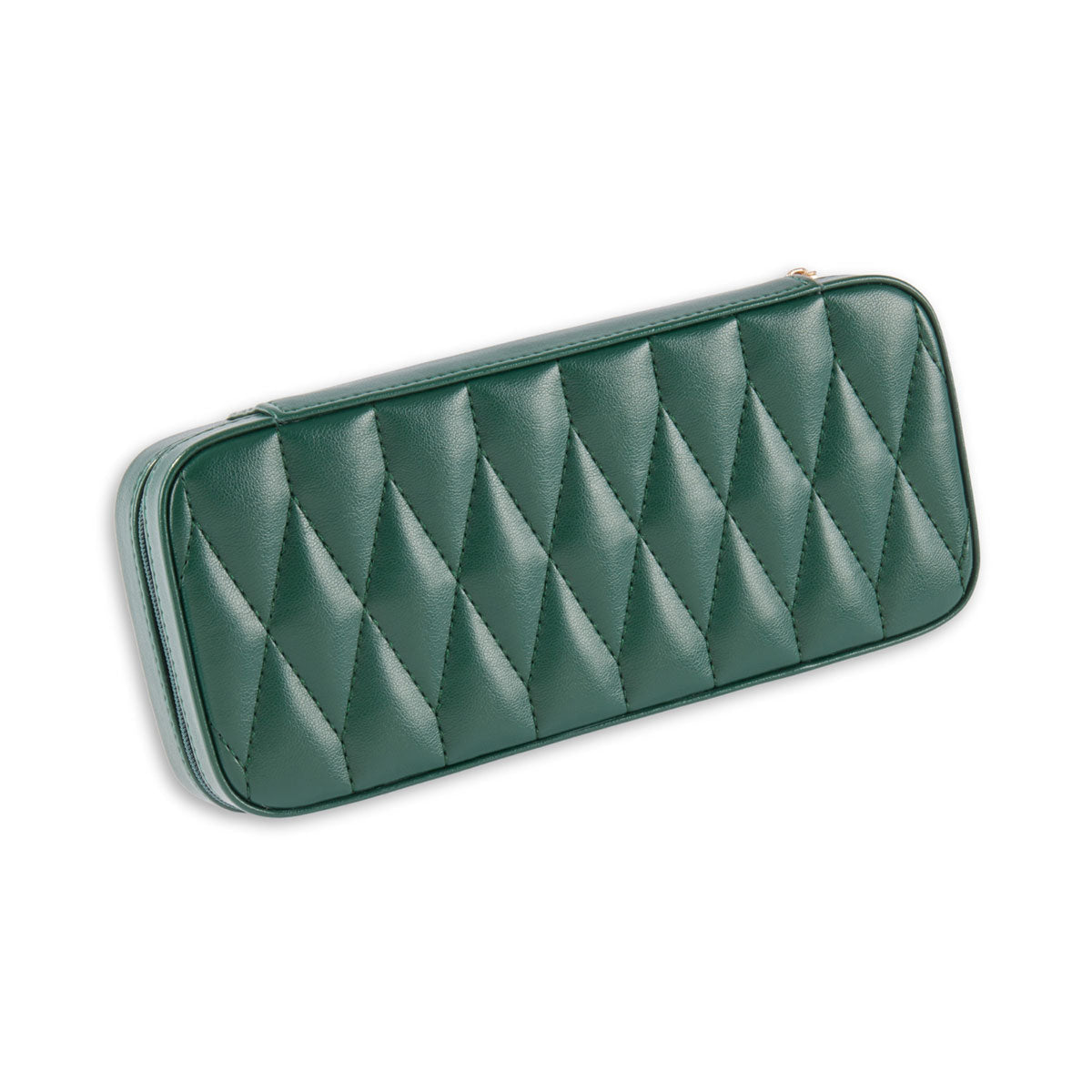 Green Leather Diamond Quilt Design Travel Jewelry Case — product view 3