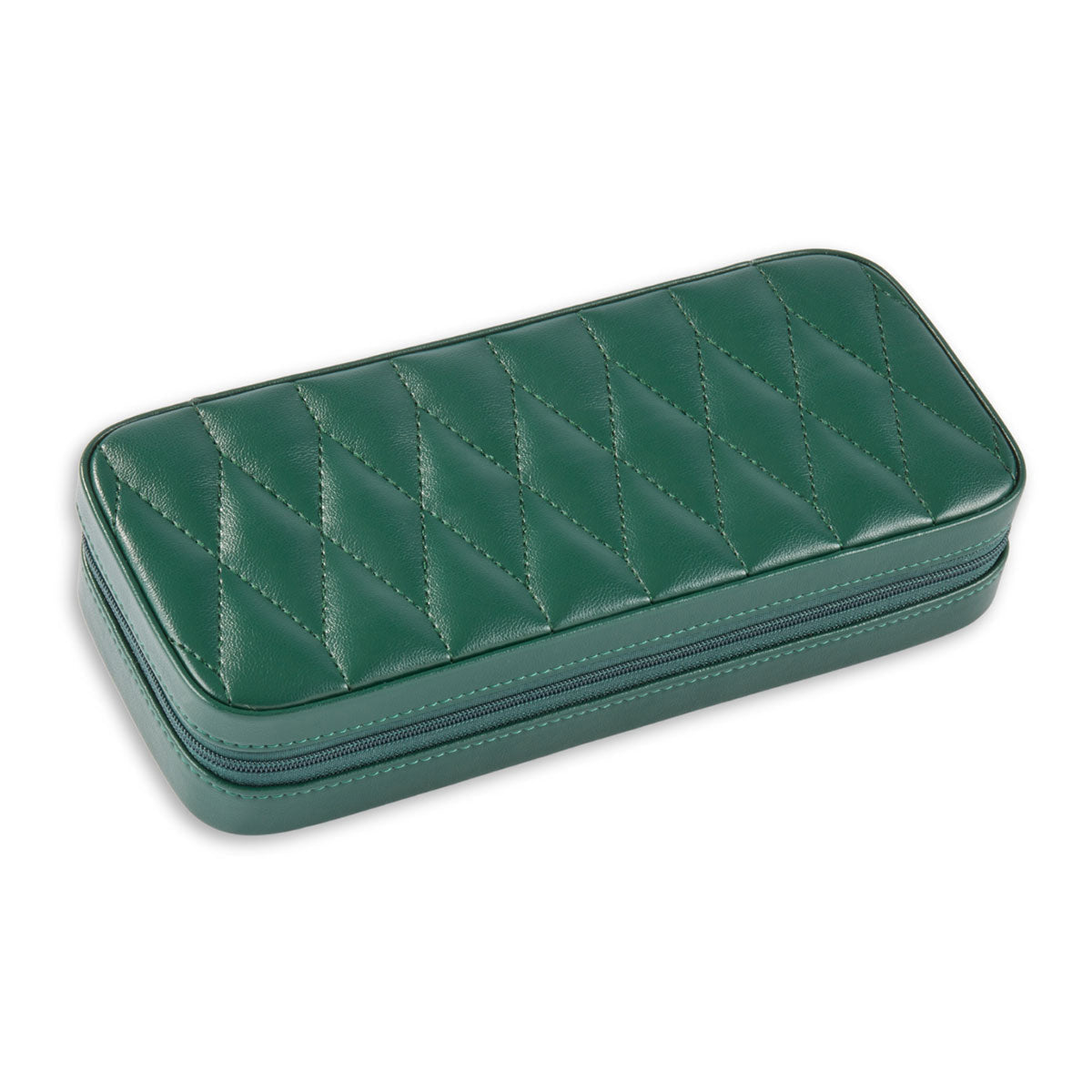 Green Leather Diamond Quilt Design Travel Jewelry Case — product view 5