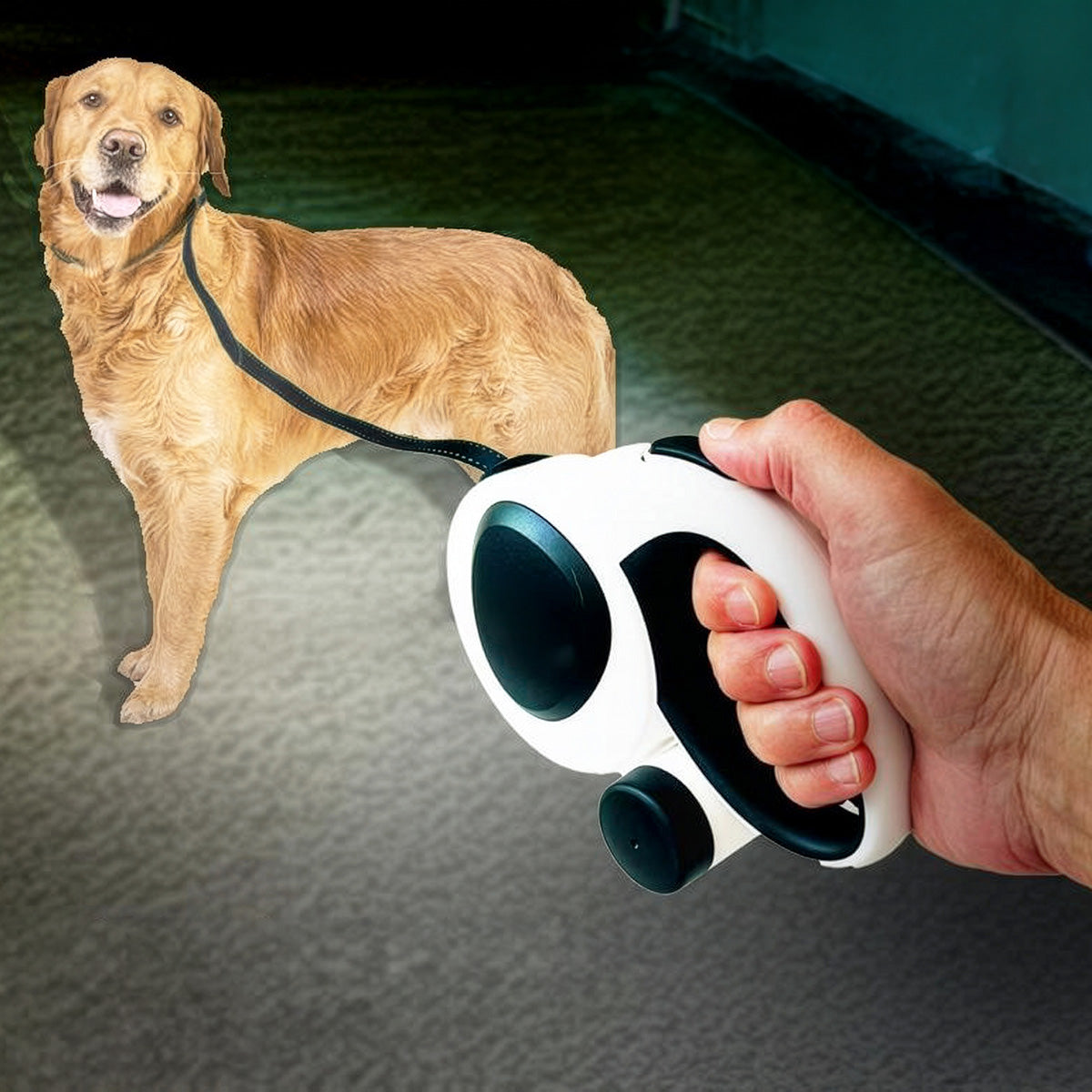 16ft Retractable Leash with LED Flashlight and Bag Dispenser — product view 1