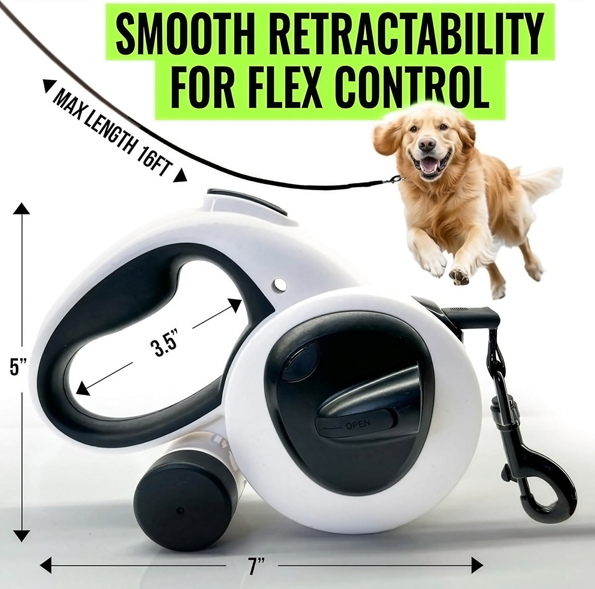 16ft Retractable Leash with LED Flashlight and Bag Dispenser — product view 5