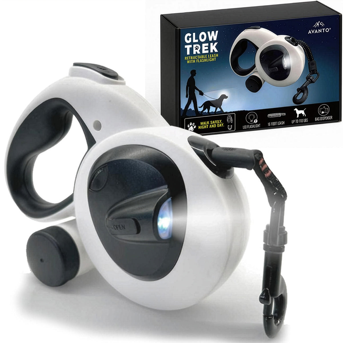 16ft Retractable Leash with LED Flashlight and Bag Dispenser — product view 7