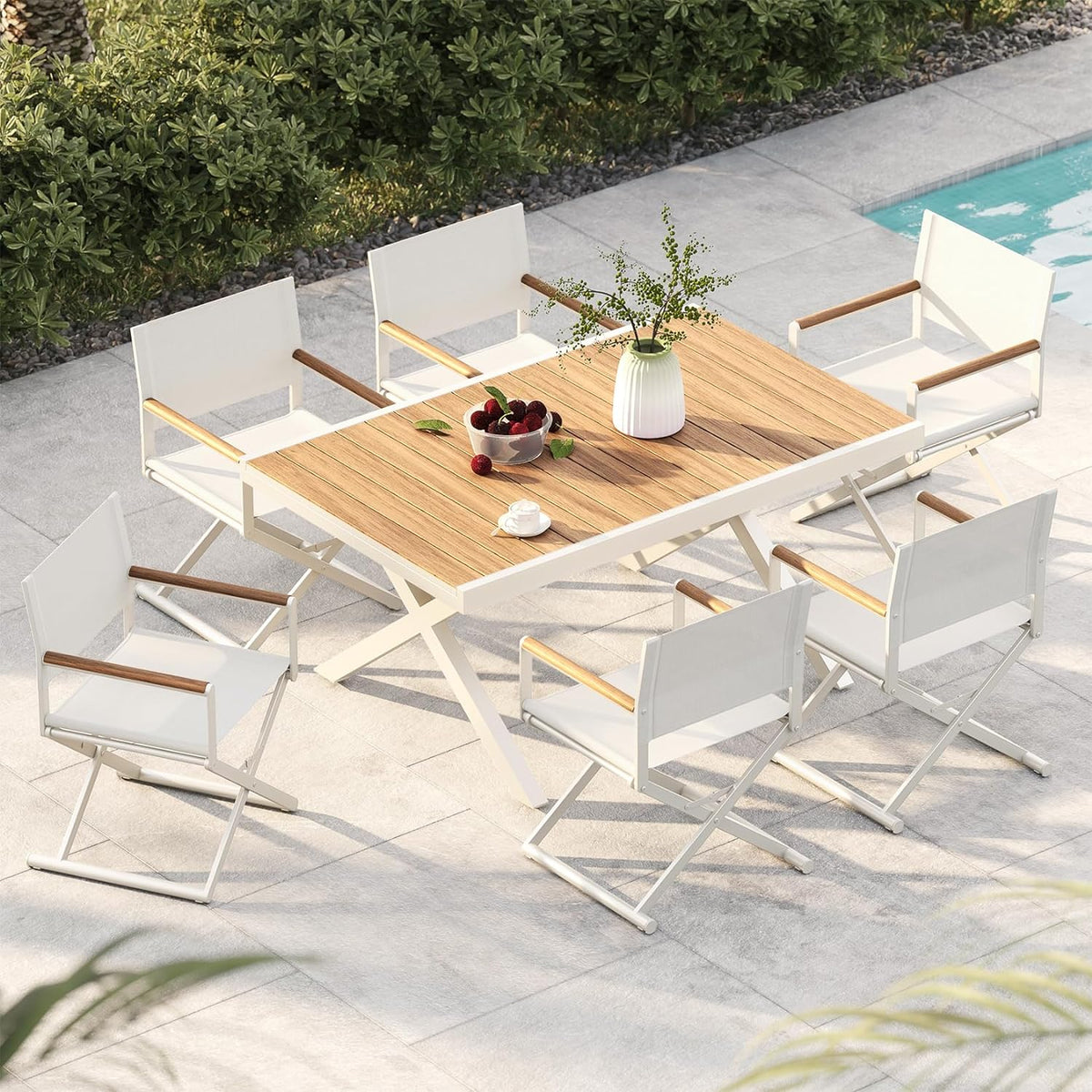 LOUNGE YARD Outdoor & Indoor Aluminum Mesh Sling Folding Director Chair Lightweight All-Weather Wood Grain Camping and Hunting Chair for Garden — product view 6