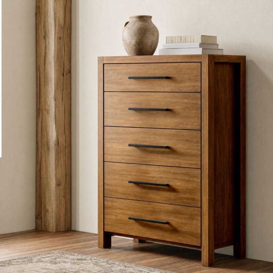 Adderley 5-Drawer Bedroom Chest of Drawers Warm Brown – 215855 — product view 1