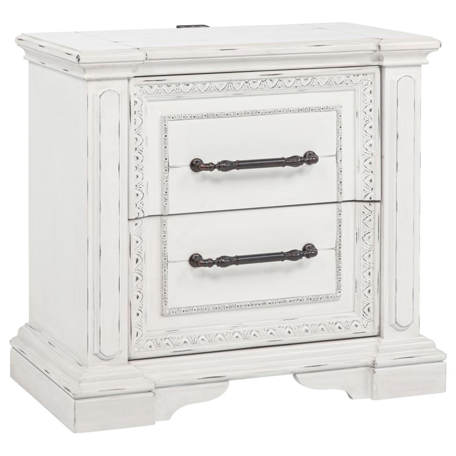 Coaster McKinney Vintage Distressed White 2-Drawer Nightstand with USB Ports – 215872 — product view 2