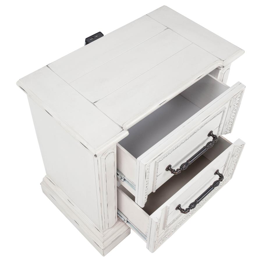 Coaster McKinney Vintage Distressed White 2-Drawer Nightstand with USB Ports – 215872 — product view 3