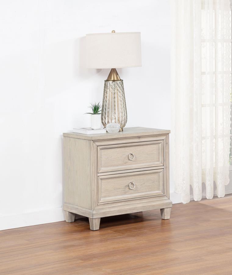 Pembroke Washed Oak Finish Wood 2-Drawer Nightstand – 215922 — product view 1