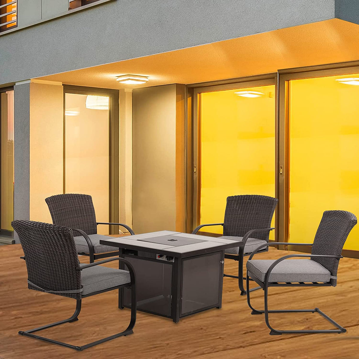 LOUNGE YARD Dining Set with 4 Chairs and 32 Inch Square Propane Fire Table — product view 2