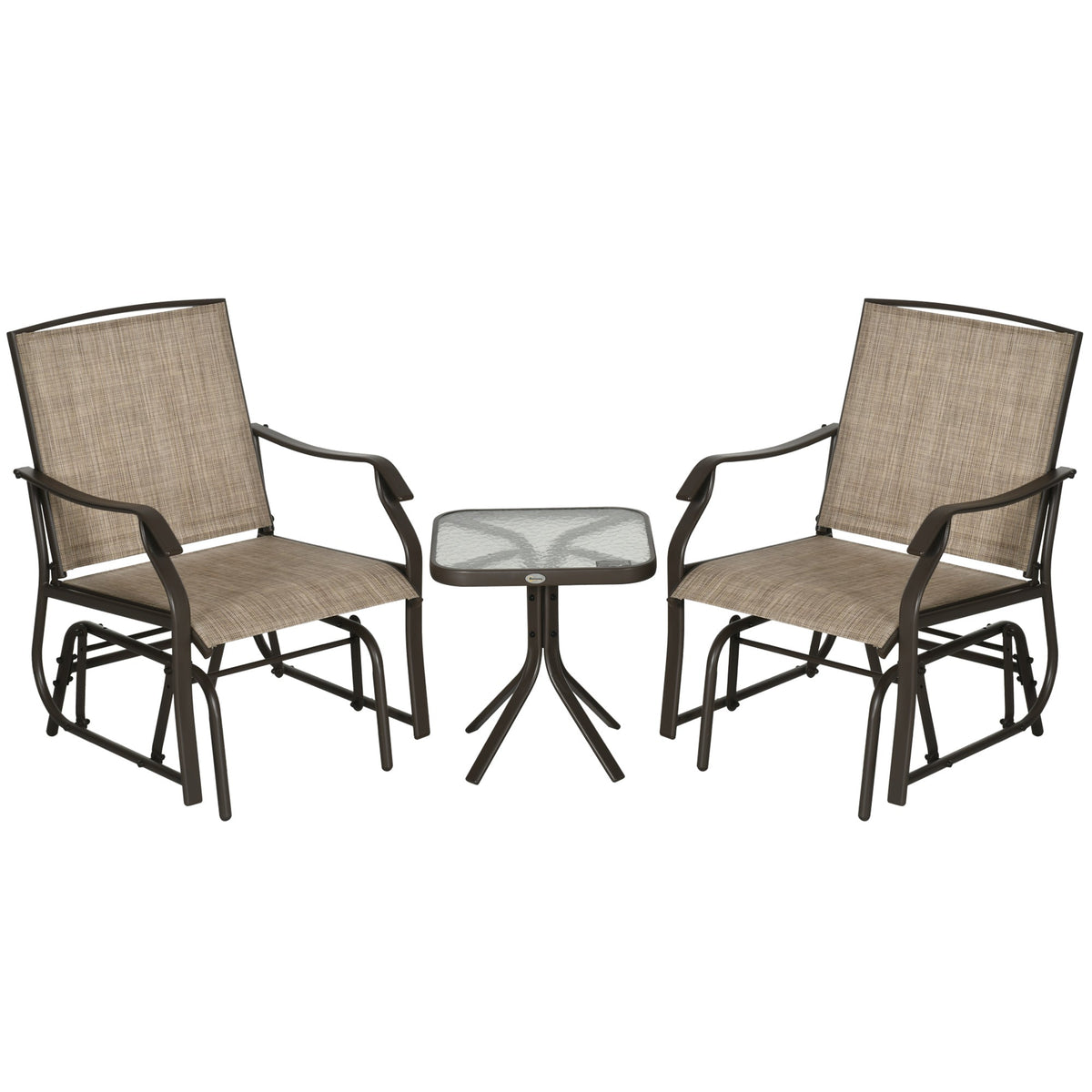 3 Piece Outdoor Glider Chair with Coffee Table Bistro Set, Mixed Brown — product view 2
