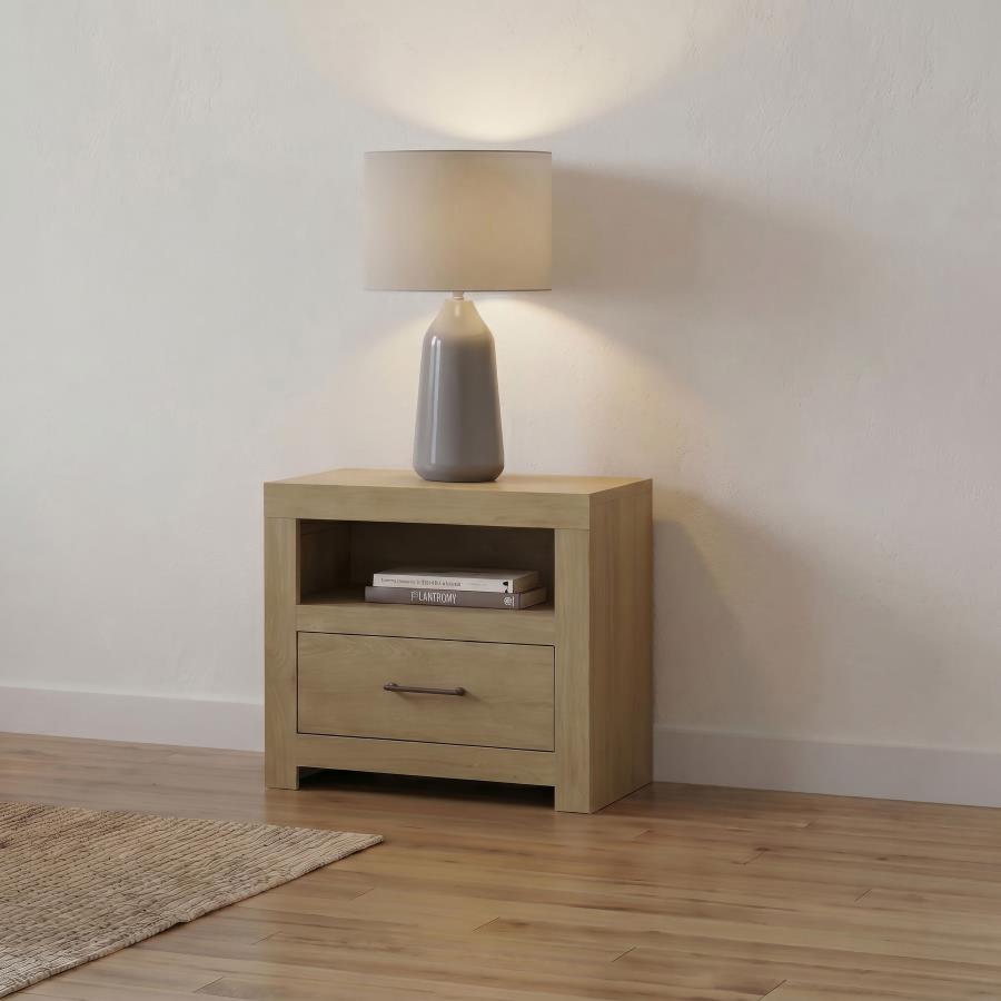 Hendricks 1-Drawer Nightstand Bedside Table with Cubby Light Oak – 222652 — product view 1