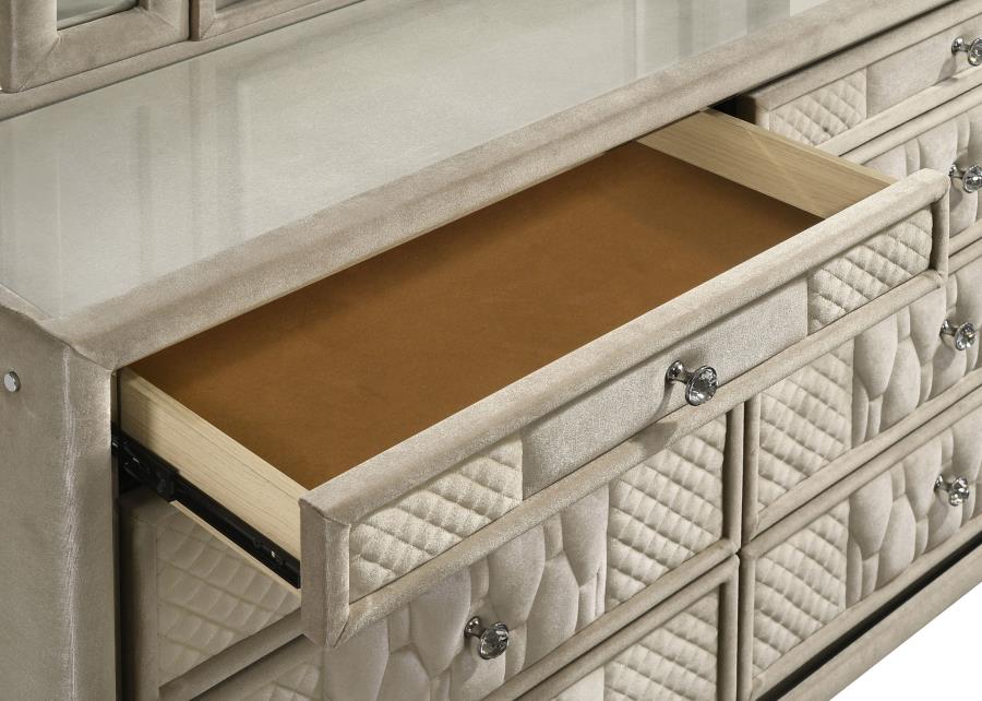 Lorient Ivory & Camel Velvet Upholstered Dresser with LED – 222663 — product view 2