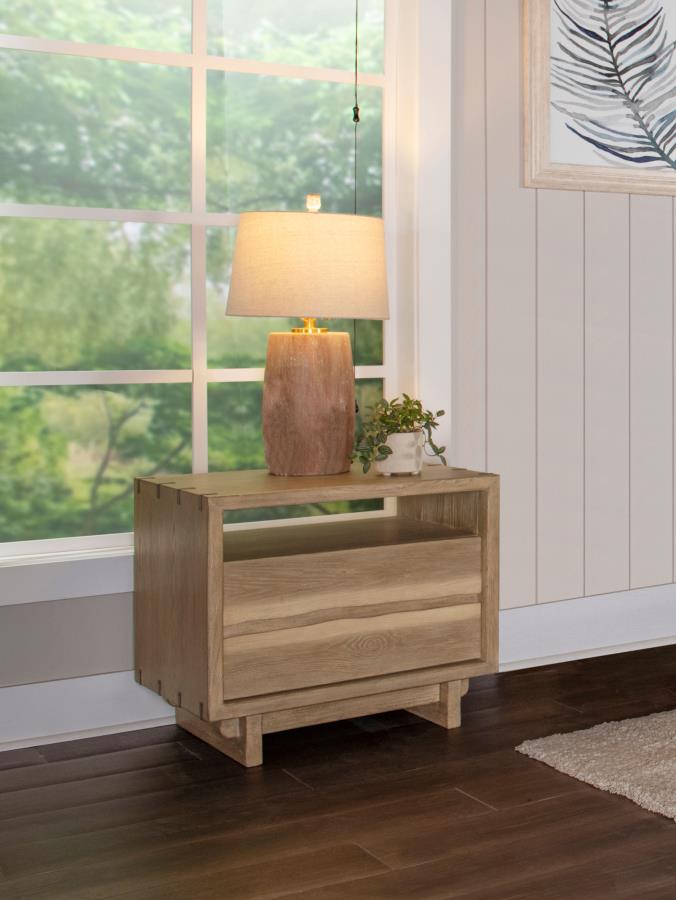 Stillwater Weathered Oak 2-Drawer Live-Edge Nightstand with USB Charging – 222802 — product view 1