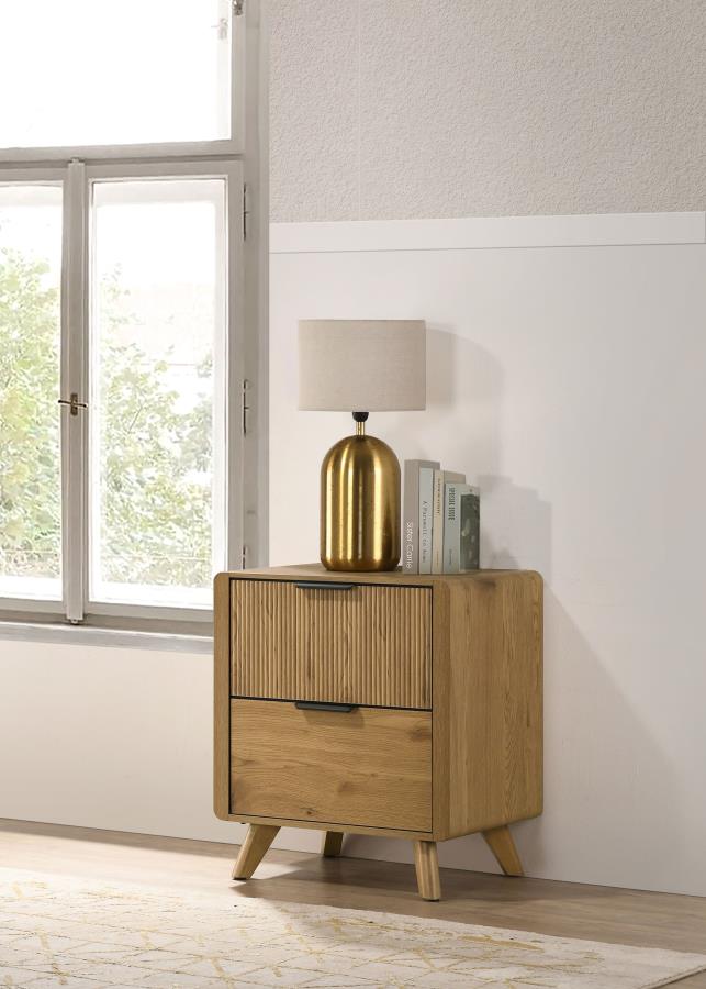 Bennett Light Oak Reeded Front Mid-Century Modern Nightstand – 222902 — product view 3