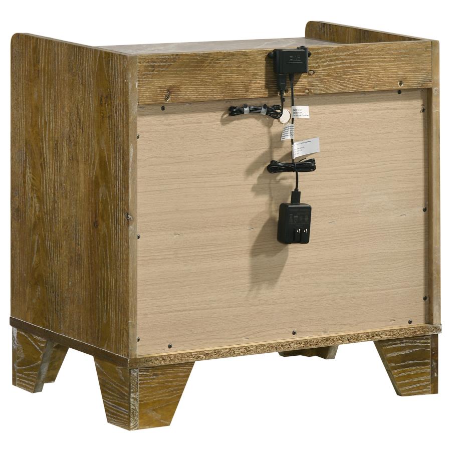 Henderson Medium Oak Finish Wood Grey Faux Marble 1-Drawer LED Nightstand – 222972 — product view 2