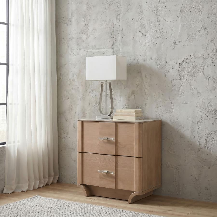Leanne 2-Drawer Sintered Stone Top Nightstand Light Oak – 223132 — product view 1