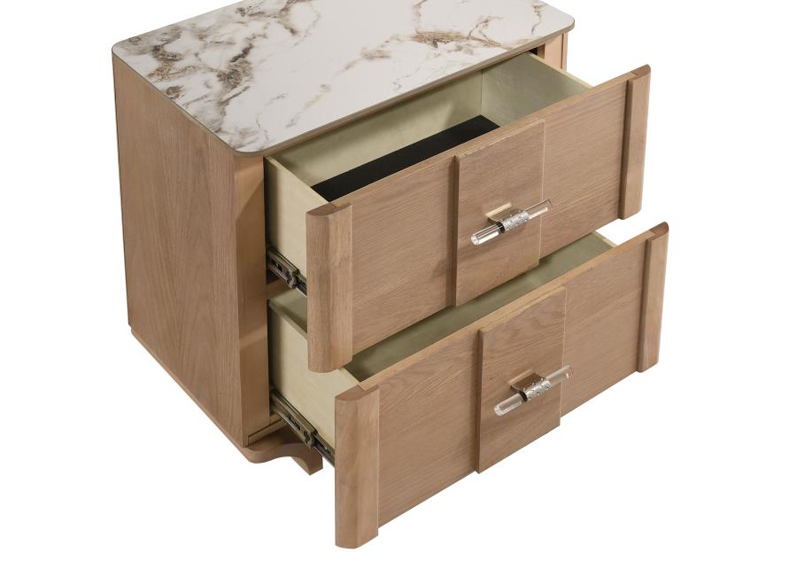Leanne 2-Drawer Sintered Stone Top Nightstand Light Oak – 223132 — product view 2