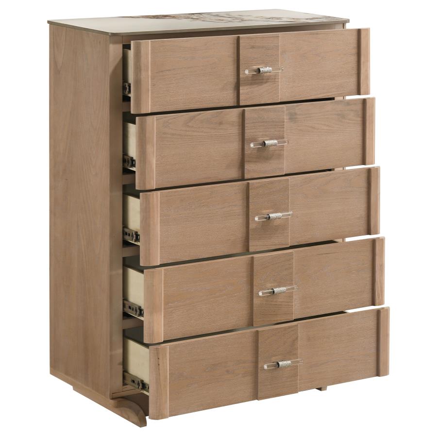 Leanne 5-Drawer Sintered Stone Top Chest of Drawers Light Oak – 223135 — product view 2