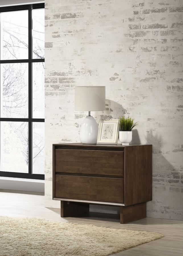 Glenwood Warm Brown Finish Wood 2-Drawer Nightstand – 225012 — product view 1