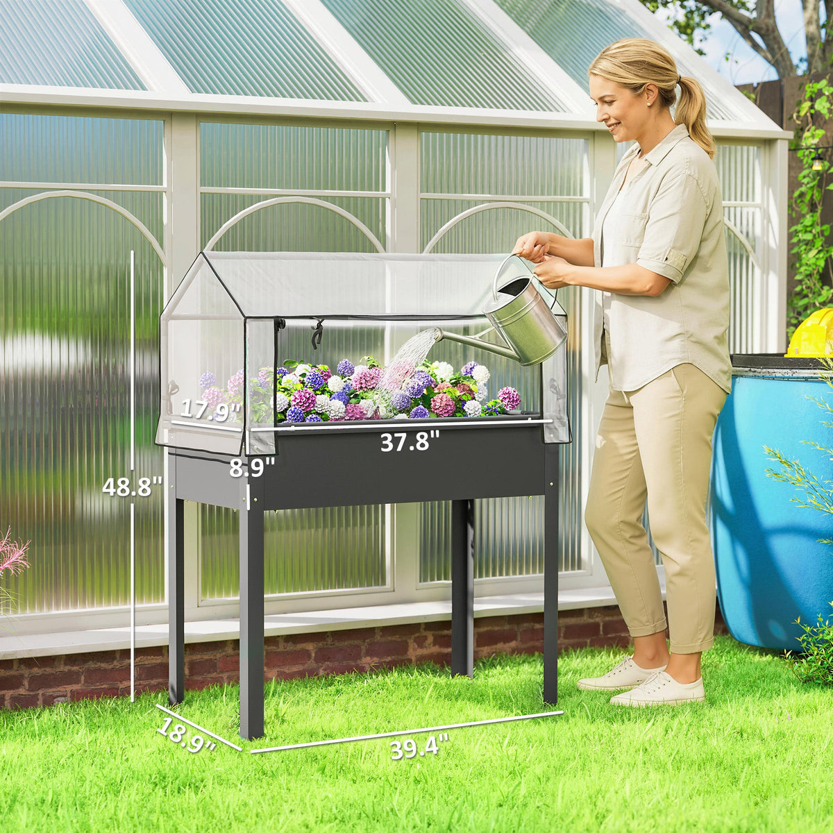 39.4" x 18.9" x 48.8" Raised Garden Bed with Cover, Dark Gray — product view 5