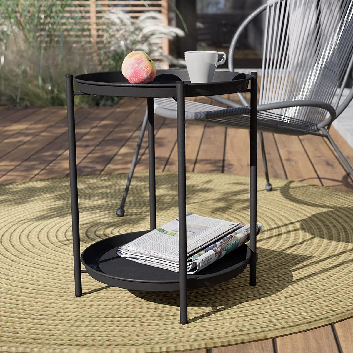 LOUNGE YARD Steel Patio Side Table 2-Tier Weather Resistant Outdoor Round End Table — product view 4