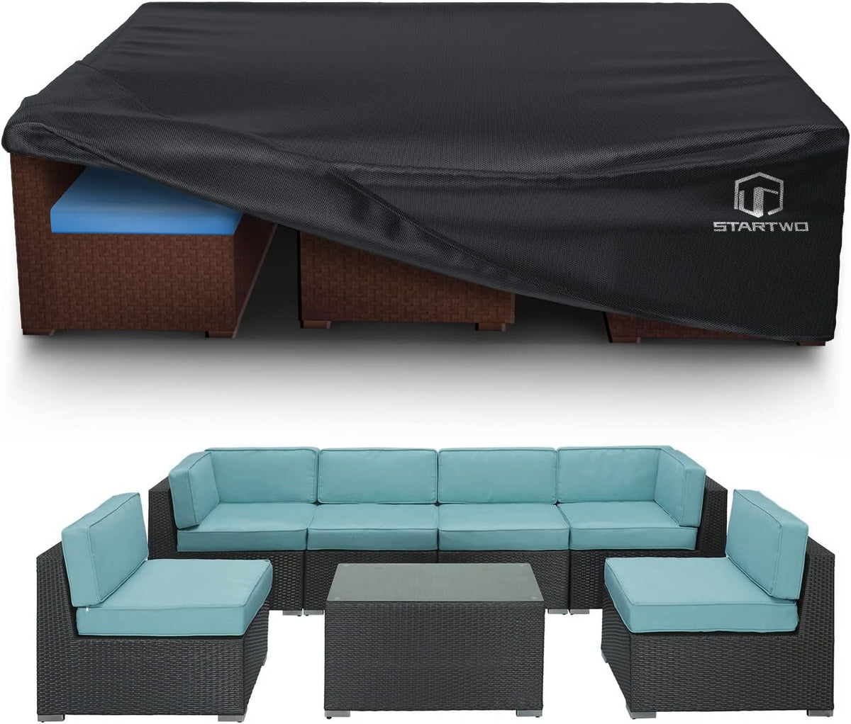 Patio Furniture Covers Waterproof, Anti-Uv Tear-Resistant 500D Heavy Duty 7-12 Seats Outdoor Furniture Cover for Sectional Sofa, Patio Table Cover, 98"X78"X28", Black — product view 1
